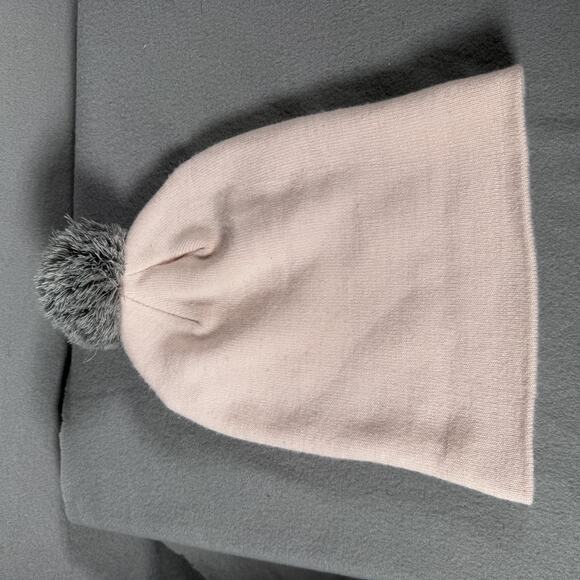 The North Face Hat Beanie Fitted Womens Heart Pink Gray Pom Pom Winter Cuffed - Picture 6 of 6